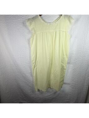 Vintage 1960s Katz Yellow Flutter Sleeve Shift Nightgown Embroidered Feminine L